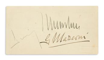 MARCONI, GUGLIELMO; AND BENITO MUSSOLINI. Two items, each Signed by both (Mussolini / G Marconi).
